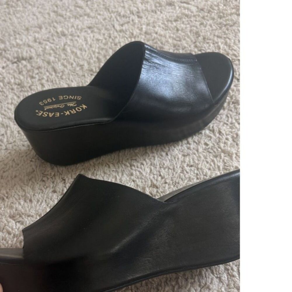 Kork-Ease Greer Wedge Sandals Black Leather Size 8 - Picture 2 of 5